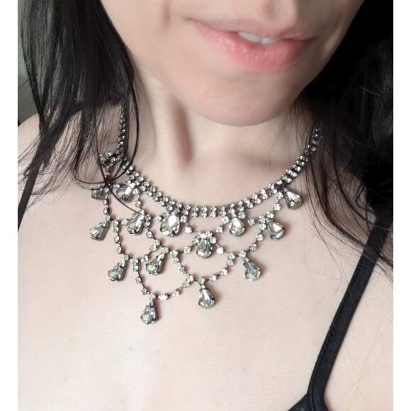 Xevana Czech Glass Rhinestone Drop Choker Necklace - EGL, Gothic Glamour - Picture 6 of 6